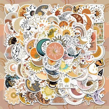 Boho Moon Sun Flower Aesthetic Stickers for Scrapbooking