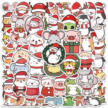 Cute Cartoon Merry Christmas Animals Stickers for Laptop, Water Bottle, Luggage, Guitar, Waterproof Graffiti Vinyl Decals