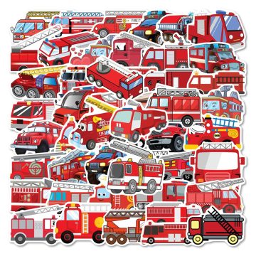 Fire Engine Cartoon Stickers - Kids Waterproof Decals for DIY Decor
