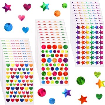 Laser Gold Foil Star & Heart Stickers Kids Reward & Toy Labels