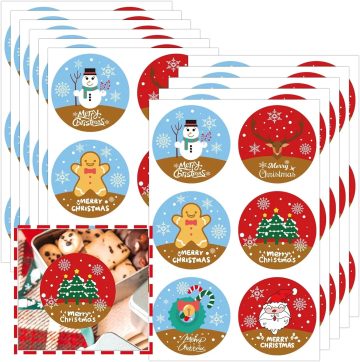 Merry Christmas Gift Tag Stickers Santa, Snowman, Tree Designs