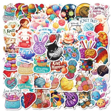 Cartoon Knitted Yarn Ball Graffiti Stickers for Helmet, Wall, DIY Decoration