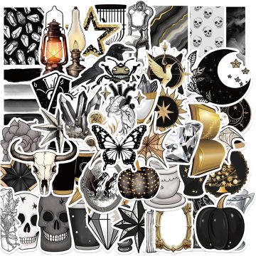 Skull Black White Stickers - Decals for Laptop Guitar Car Fridge