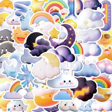 Weather Cloud Stickers - Lightning Rainbow Kawaii Decals for Diary Notebook