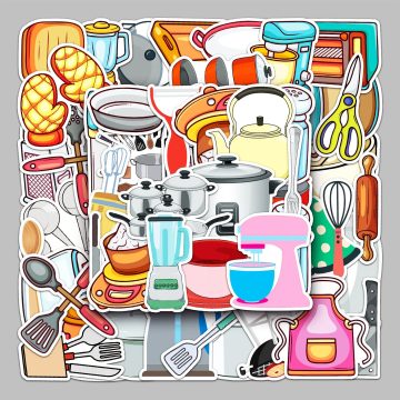 Cartoon Kitchen Utensil Stickers for Helmet, Wall, DIY Decoration