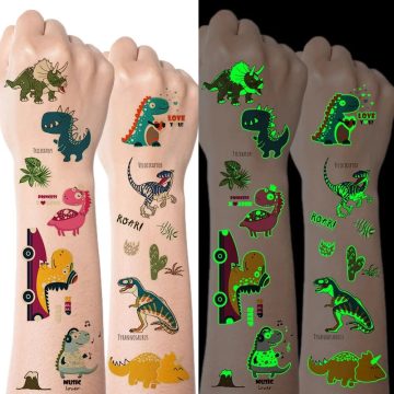 Glow-in-the-Dark Dinosaur Tattoo Stickers Temporary Body Art for Kids