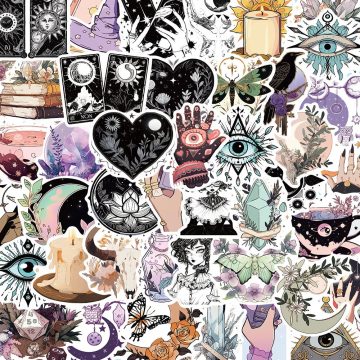 Gothic Magic Witch Cartoon Stickers - Aesthetic Tarot Goth Graffiti Decals for Skateboard Suitcase