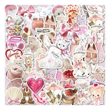 Pink Coquette Aesthetic Stickers - Vintage Kawaii Decals for Luggage & Water Bottle