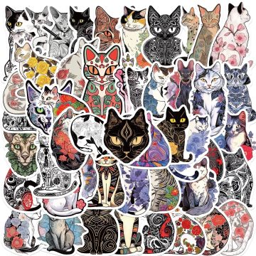 Gothic Tattoo Cat Art Stickers - Aesthetic Vintage Decals for Skateboard Guitar Suitcase Motorcycle