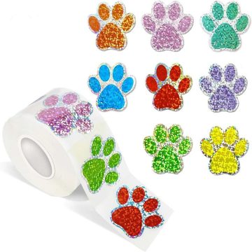 Cute Animal Paw Sticker DIY Colorful Holographic Art Crafts Student Reward Stationery Labels