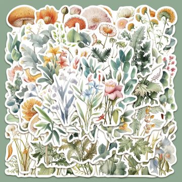 Botanical Watercolor Graffiti Stickers for Helmet, Wall, Desk Decor