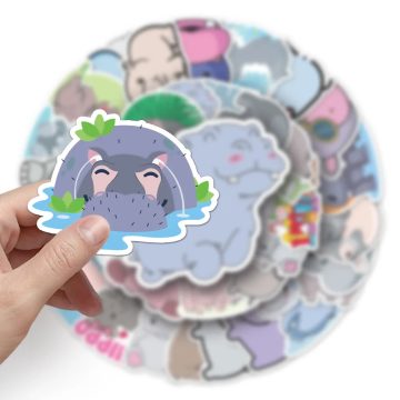 Cartoon Animal Hippo Sticker for Phone Laptop Luggage Skateboard