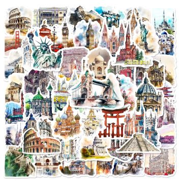 World Famous Building Landmark Stickers for Travel Skateboard