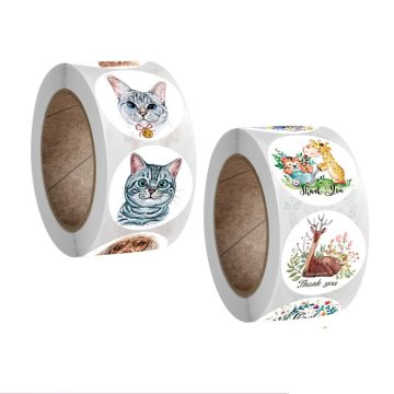 Cartoon Cat Thank You Stickers for Kids Party and Gift Packaging
