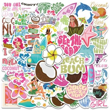 Coconut Girl Cute Cartoon Waterproof Stickers for Water Bottle, Skateboard, Phone, Suitcase, and Party Decor