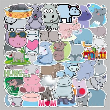 Cute Cartoon Hippopotamus Stickers for Helmet, Wall, DIY Decoration