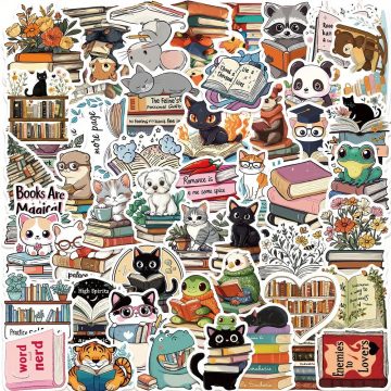 Cute Animal Reading Series Stickers for Helmet, Wall, DIY Decoration