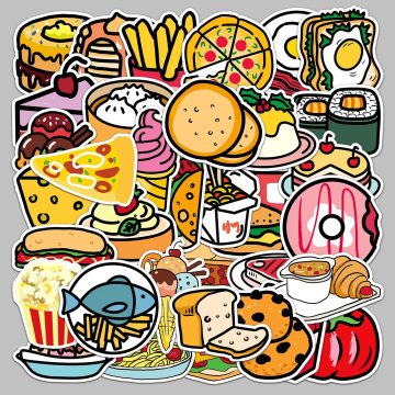 Cartoon Snack Stickers for Helmet, Wall, DIY Decoration