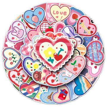 Pink Cartoon Heart Decals - Love Stickers for Fridge Skateboard DIY