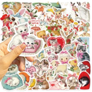Pink Kawaii Bear Cat Animal Stickers for Girls Diary Phone