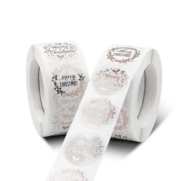 Rose Gold Christmas Stickers for Holiday Cards and Gift Packaging