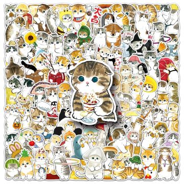 Cute Cat Stickers - Hand Painted Cartoon Animal Decals for Laptop, Phone, Guitar