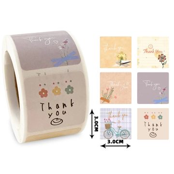 Cartoon Floral Thank You Stickers Birthday & Holiday Labels