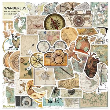 World Map Camping Graffiti Decals for Phone Luggage Skateboard