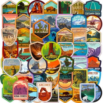 USA National Park Stickers - Nature Camping Decals for Travel Luggage Scrapbook