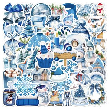 Blue Winter Christmas Stickers - Aesthetic Decals for Refrigerator Laptop Car