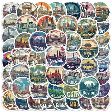 City Landmark Travel Stickers for Water Bottle and Suitcase