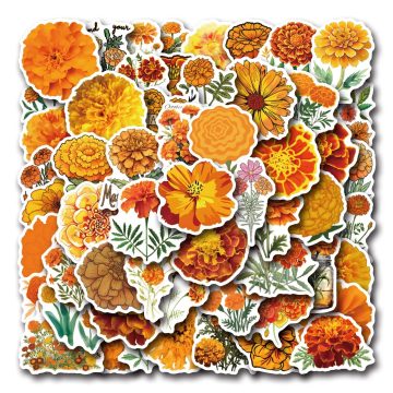 Marigold Flower Cartoon Stickers - Botanical Graffiti Decals for Fridge & Scrapbook