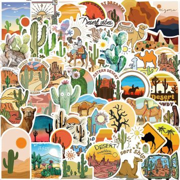 Cartoon Desert Outdoor Geography Stickers for Guitar, Kids, Car, Moto, Skateboard, Snowboard, Luggage Decals